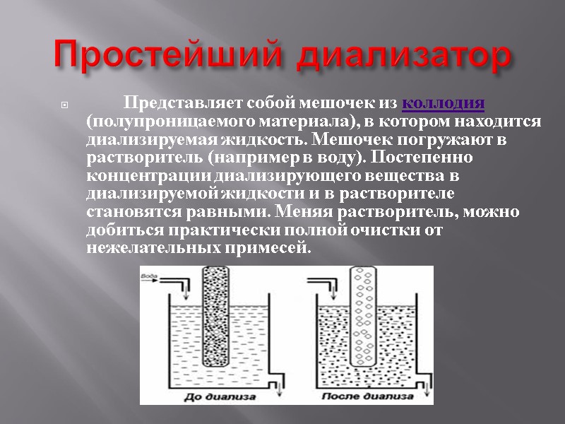 Простейший диализатор           Представляет собой